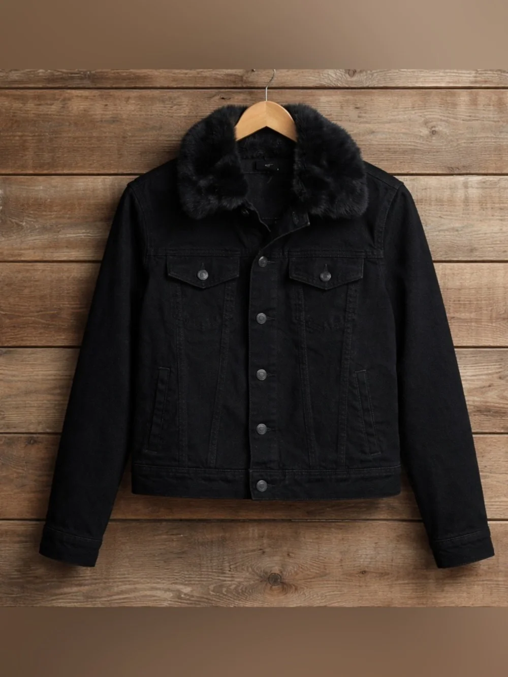 Talbots Classic Faux Fur Collar Denim Jacket